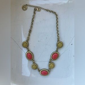 VIN Trifari TMGold Metal w. Faux Coral and Citrine Stones Cabochon Necklace
